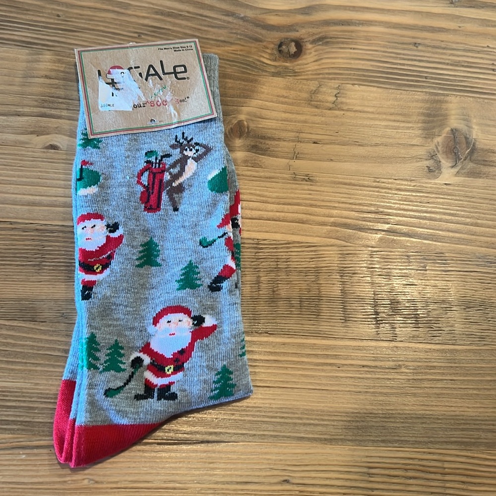 NWT Legale Men's Keep Your Merry Socks On Golfing Santa Christmas Crew S…